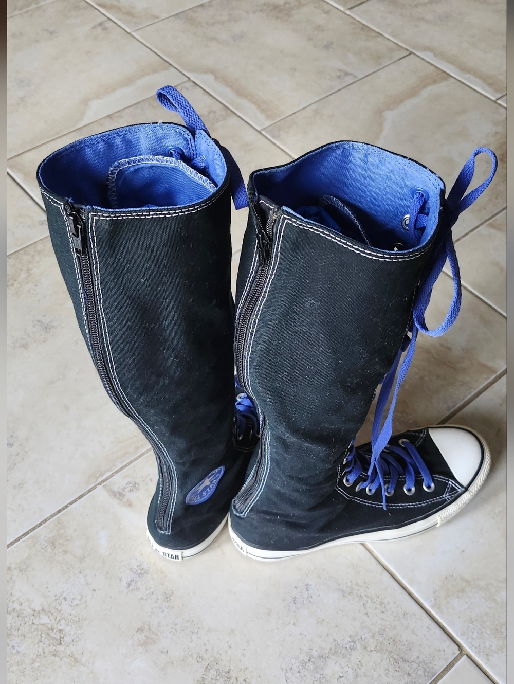 Converse Black Knee-High XX-Hi Lace-Ups with Blue Laces - Picture 2 of 8